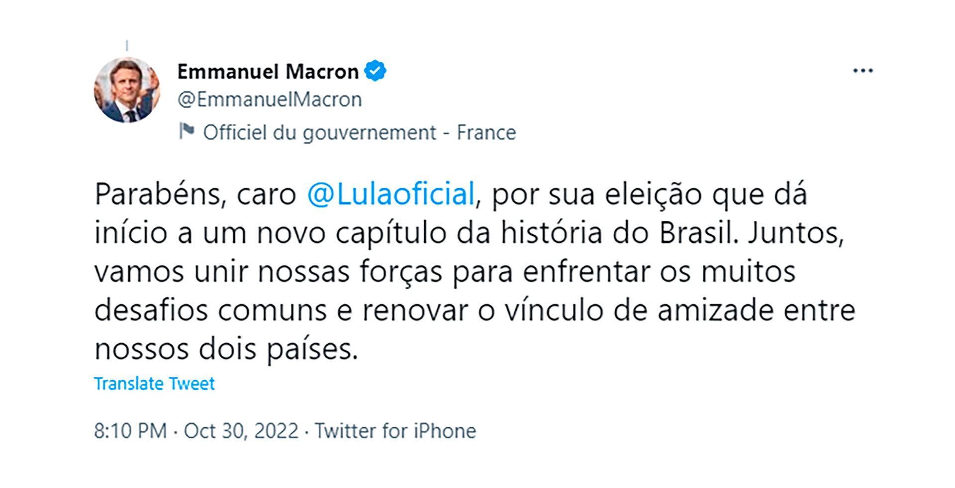 Macron fue el primer líder europeo en felicitar a Lula
