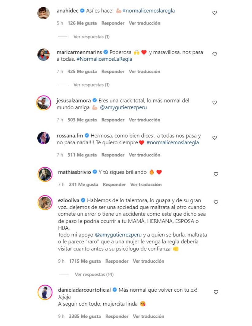 Los artistas apoyan a Amy Gutiérrez en las redes sociales. (instagram)