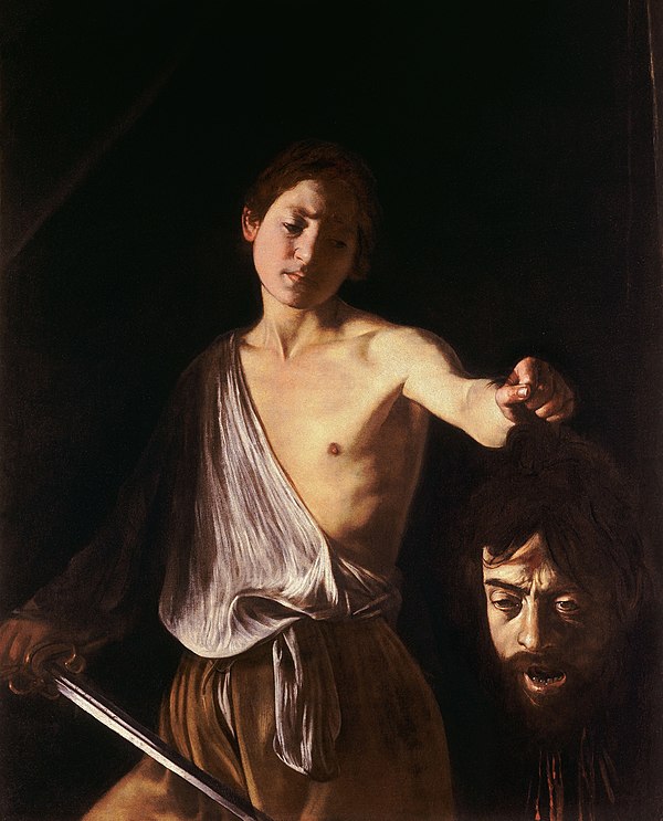 "David con la cabeza de Goliat" (1609-1610) sería el único autorretrato de Caravaggio (Goliat) en una de sus últimas obras. Se encuentra en 	la Galería Borghese