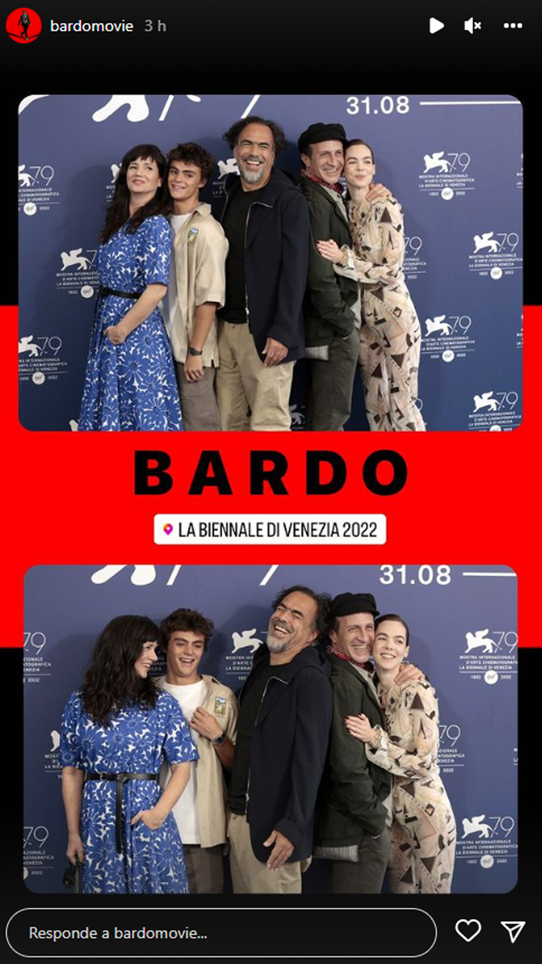 El elenco de Bardo en la presentación del Festival de Cine de Venecia (Instagram @bardomovie)