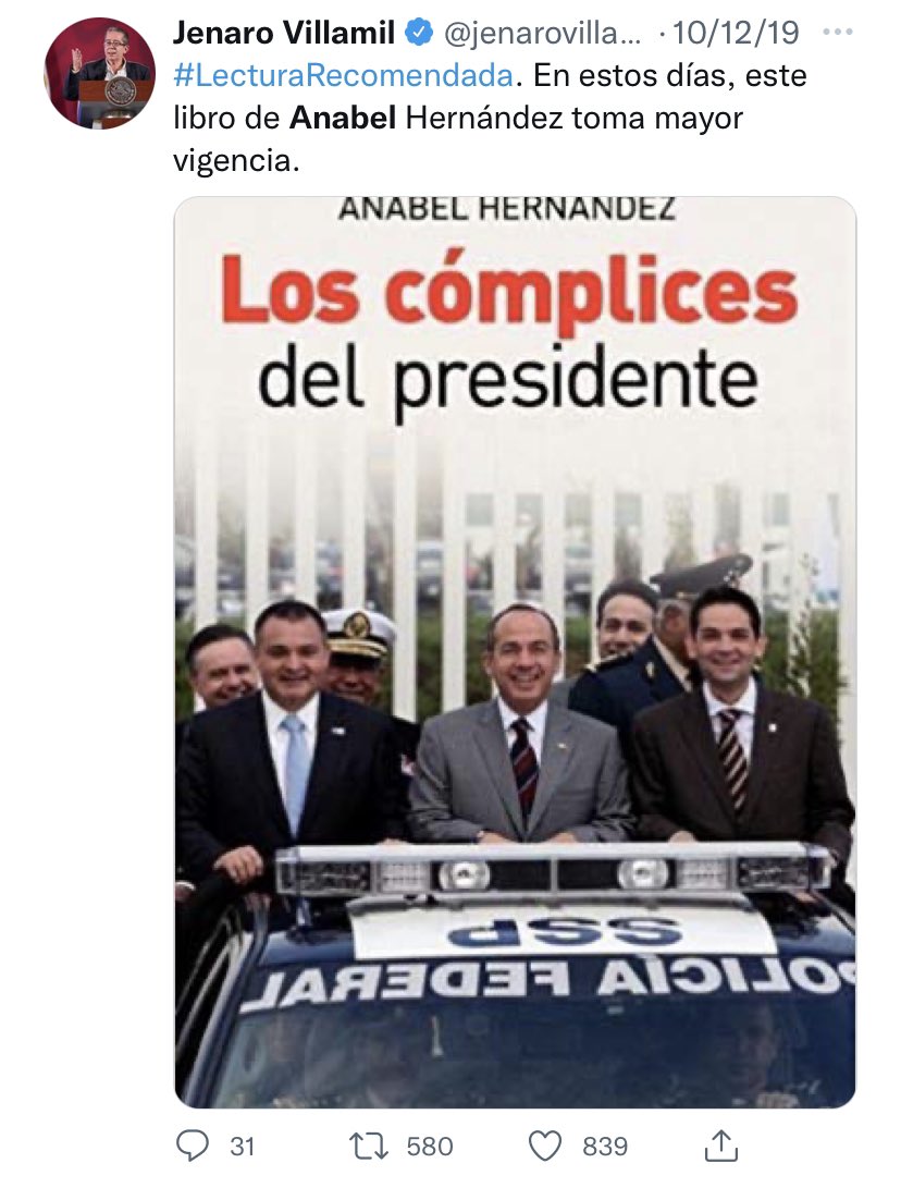 Jenaro critica el periodismo de Anabel Hernández.
(Foto: captura de pantalla Twitter de Jenaro Villamil)