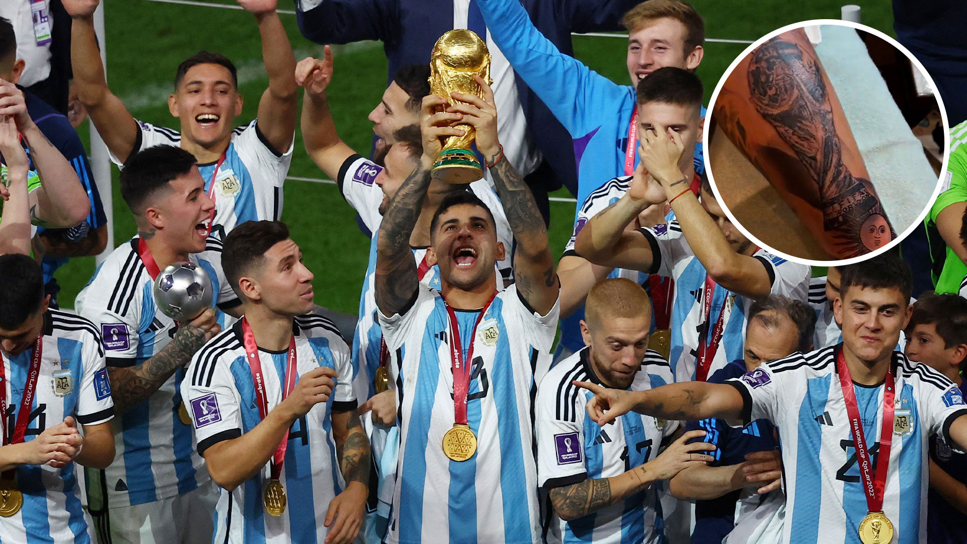 El impactante tatuaje que el Cuti Romero se hizo en homenaje al título de la selección argentina en el Mundial 