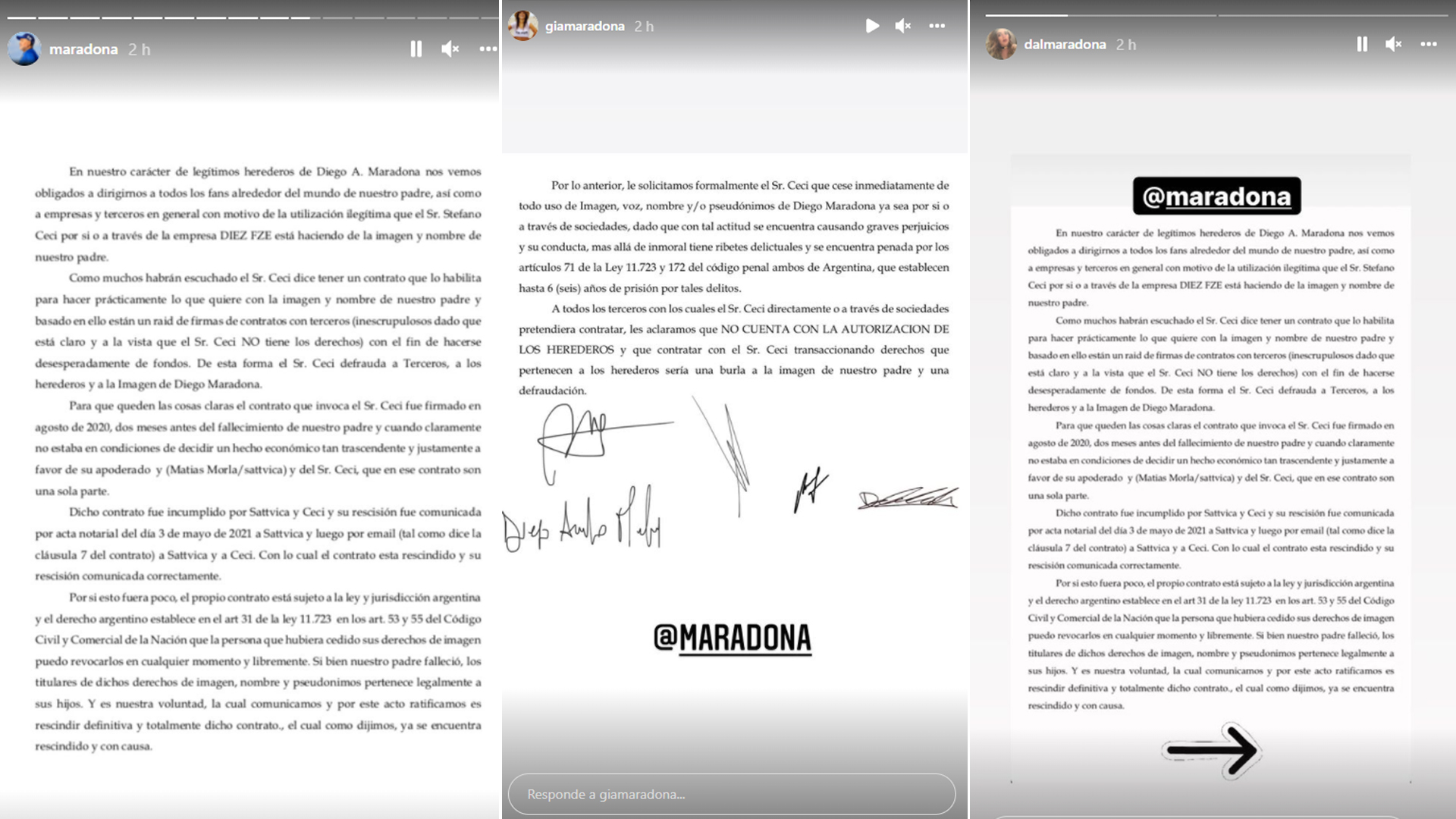La nuova dichiarazione dei cinque figli di Maradona contro Stéfano Ceci