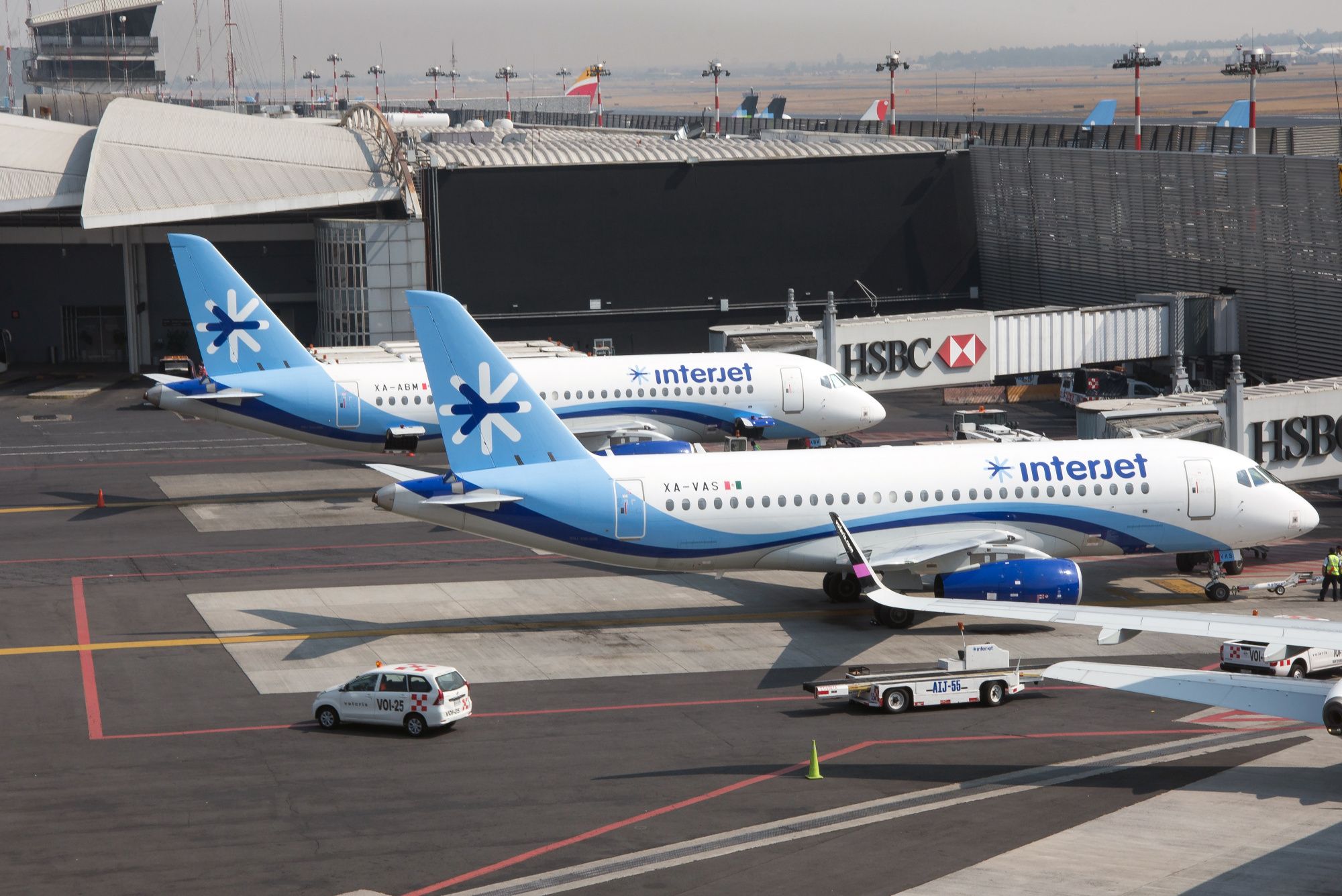 Interjet airplanes on the tarmac at Benito Juarez International Airport in Mexico City.
