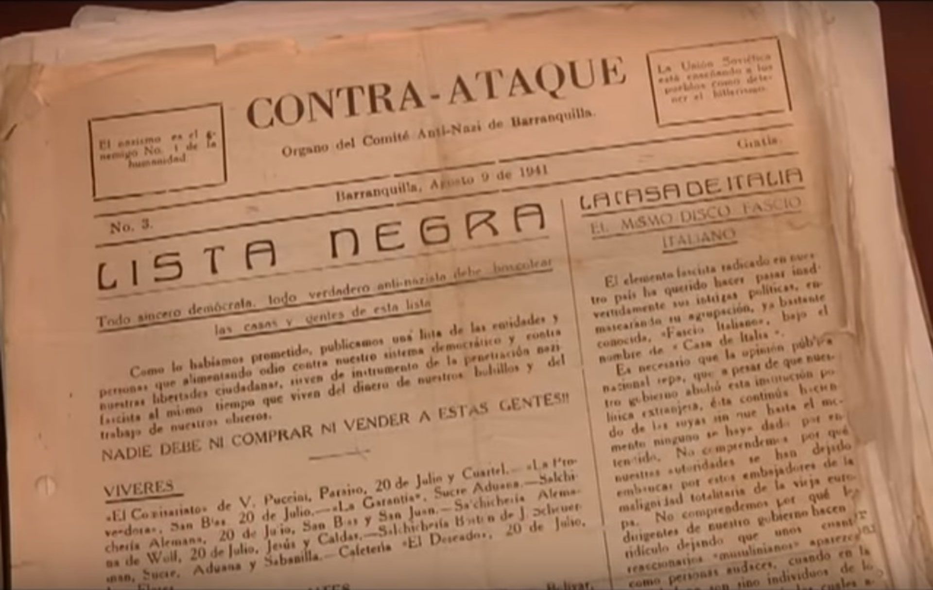 Lista negra conservada en el Archivo General de la Nación.