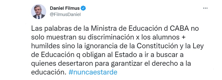 Daniel Filmus apuntó contra Soledad Acuña. 