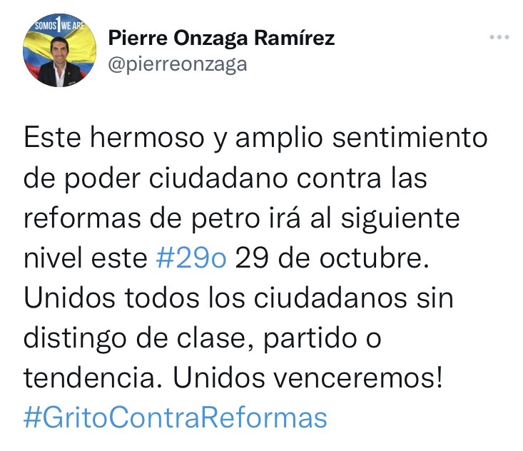 Tuit de Pierre Onzaga Ramírez.