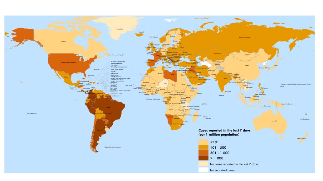 El mapa de la Organización Mundial de la Salud que muestra qué países están más comprometidos por la pandemia de COVID-19 (OMS)
