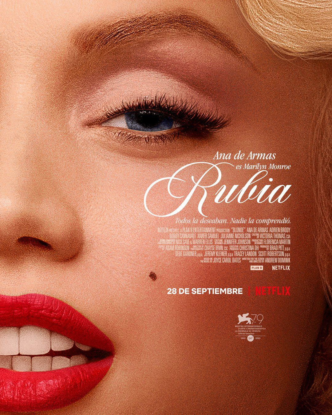 Póster oficial del lanzamiento de "Blonde", la biopic de Marilyn Monroe. (Netflix)