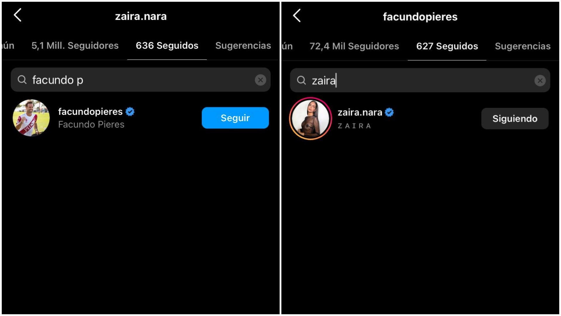 Zaira Nara y Facundo Pieres, amigos en las redes