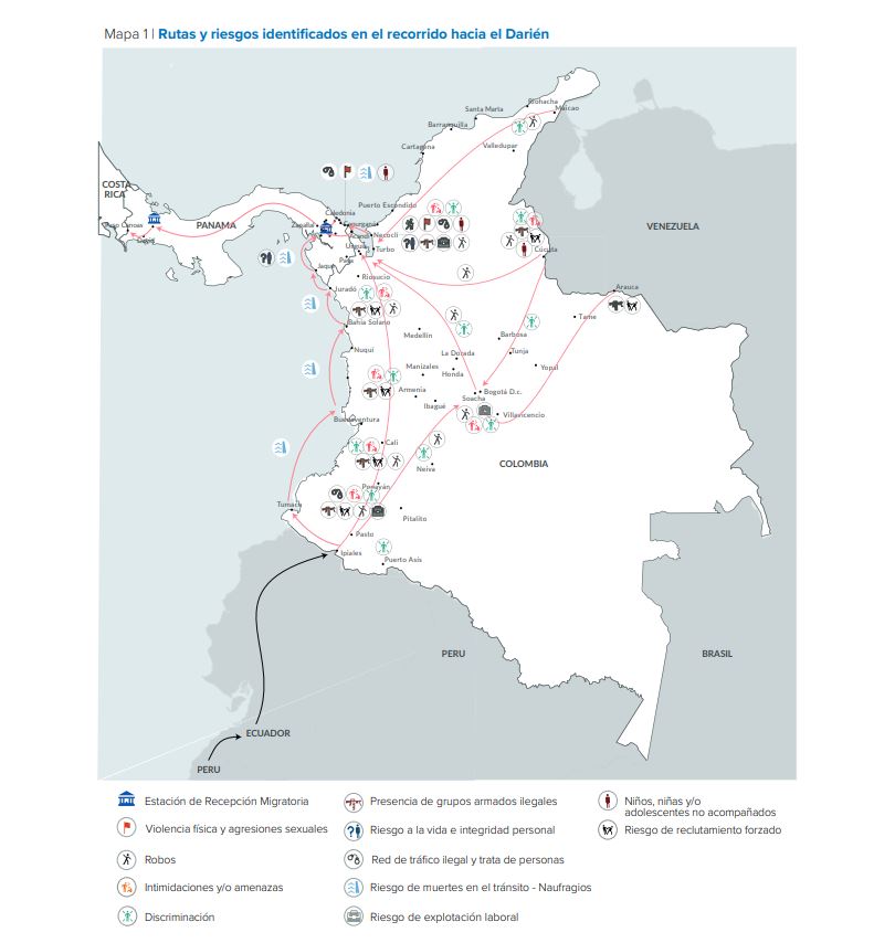 Rutas y riesgos identificados en el recorrido hacia el Darién (ACNUR)