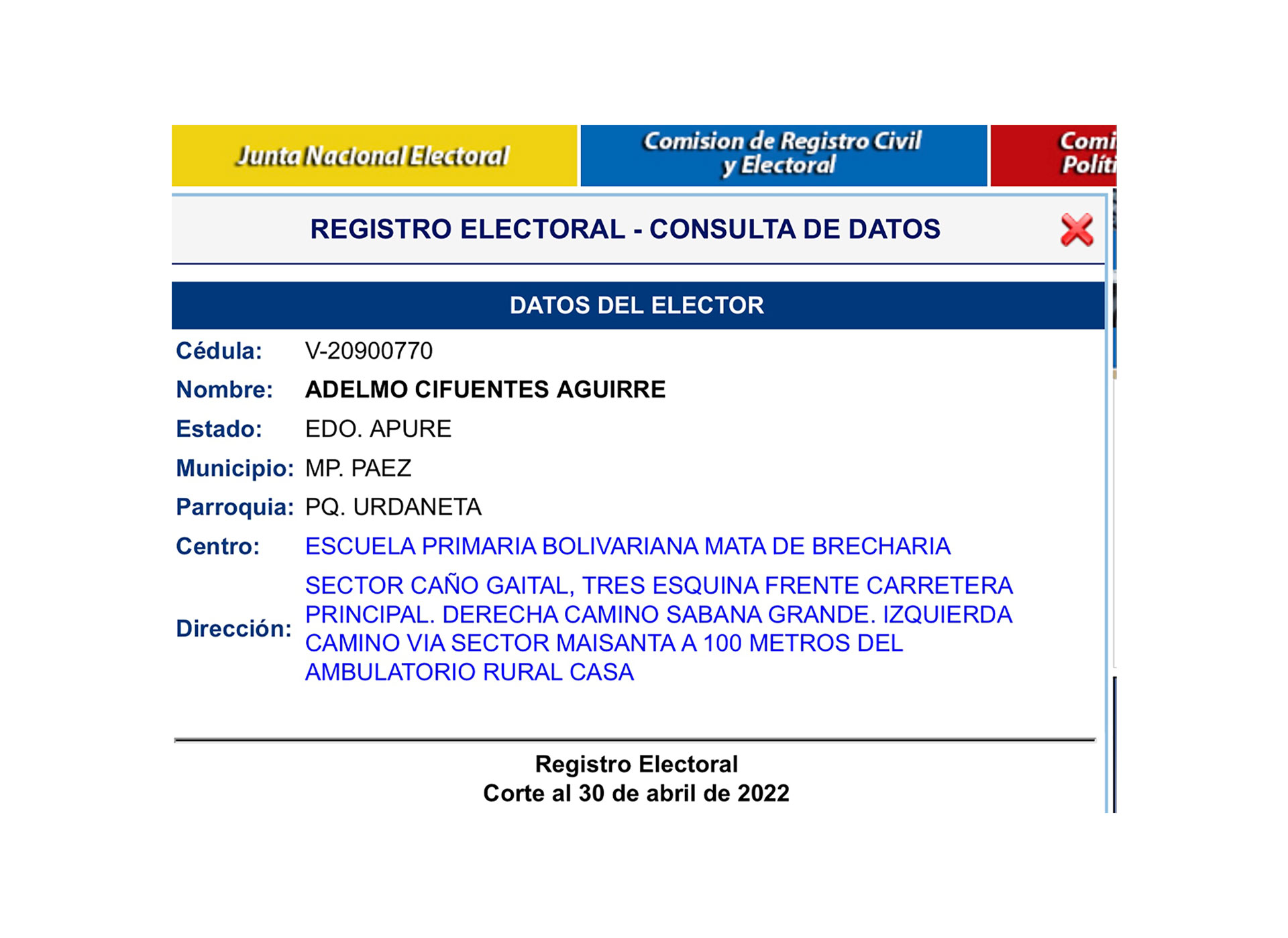 El registro del mando eleno en el CNE de Venezuela