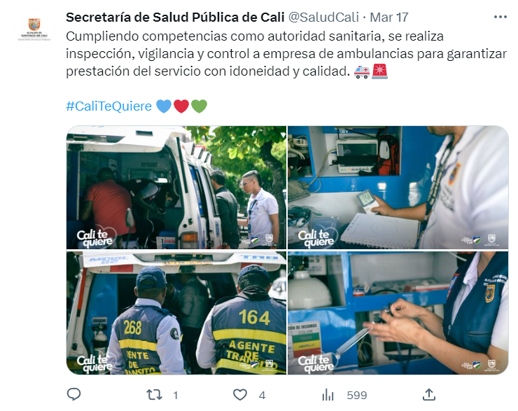 Inspección, vigilancia y control a empresa de ambulancias en Cali. @SaludCali. Twitter