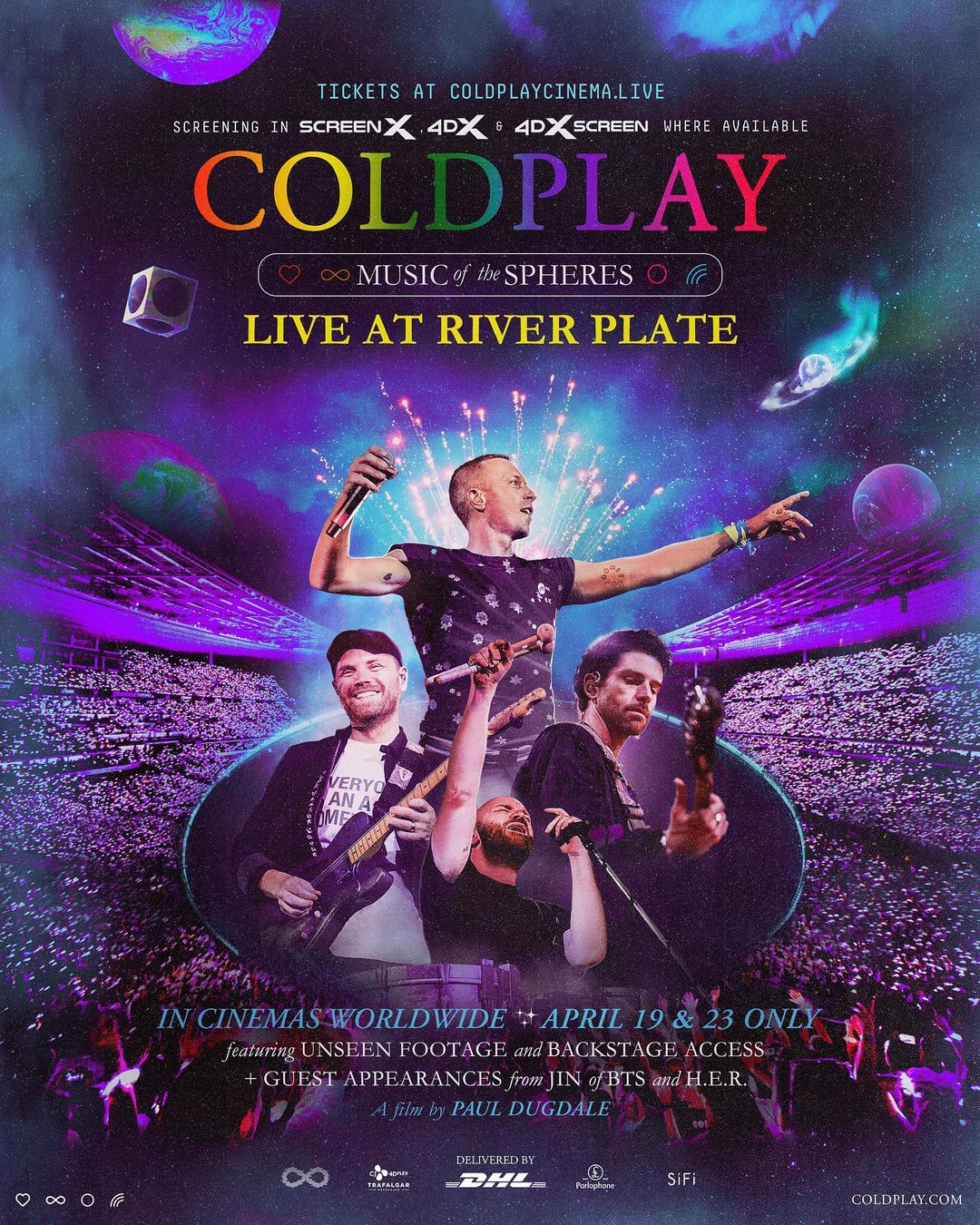 El afiche con el que Coldplay anunció que sus conciertos en River estarán en pantalla gigante