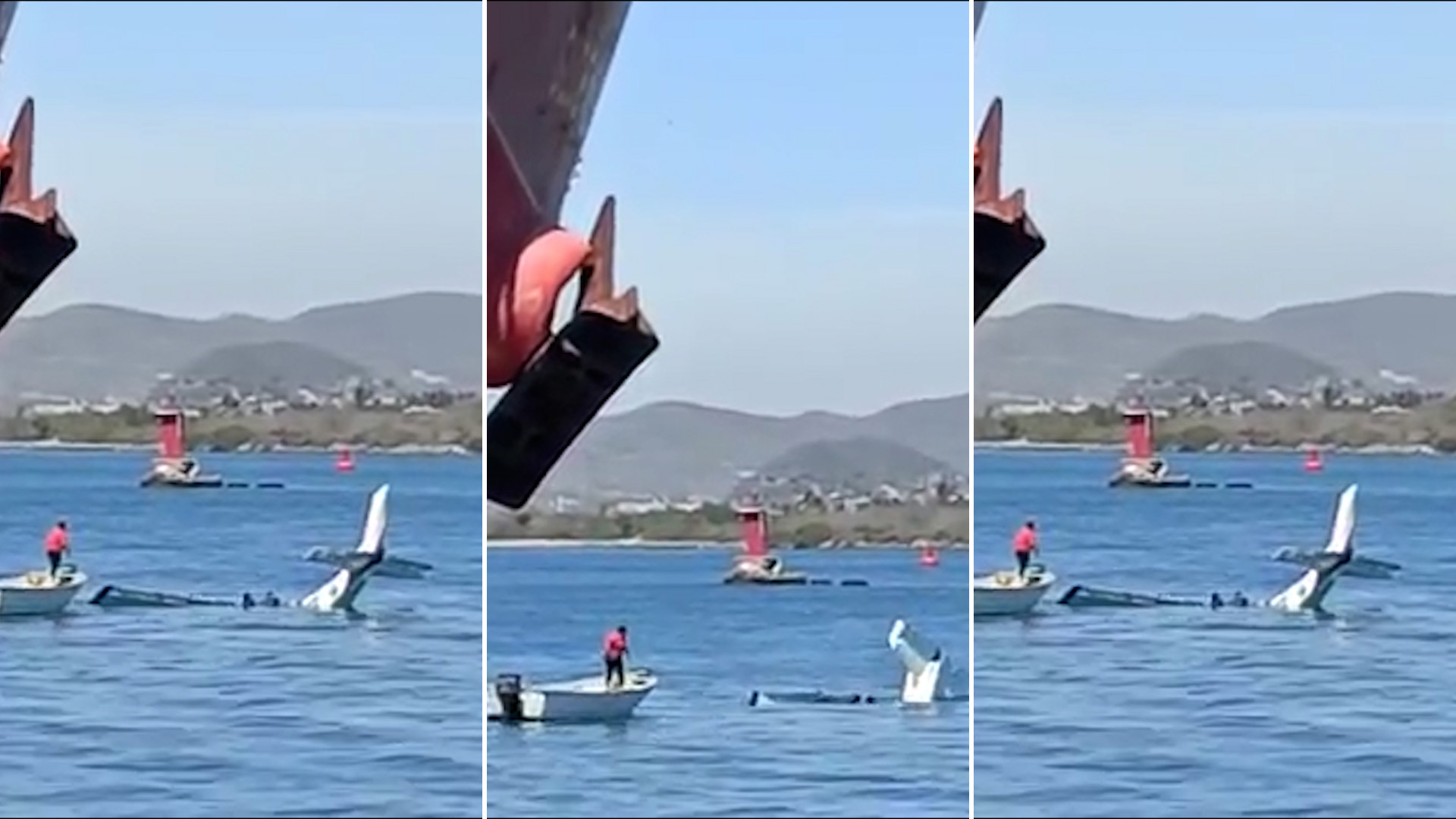 La avioneta flotó varios segundos sobre el mar antes de hundirse  (Facebook/Nuestro Puerto Mazatlán)