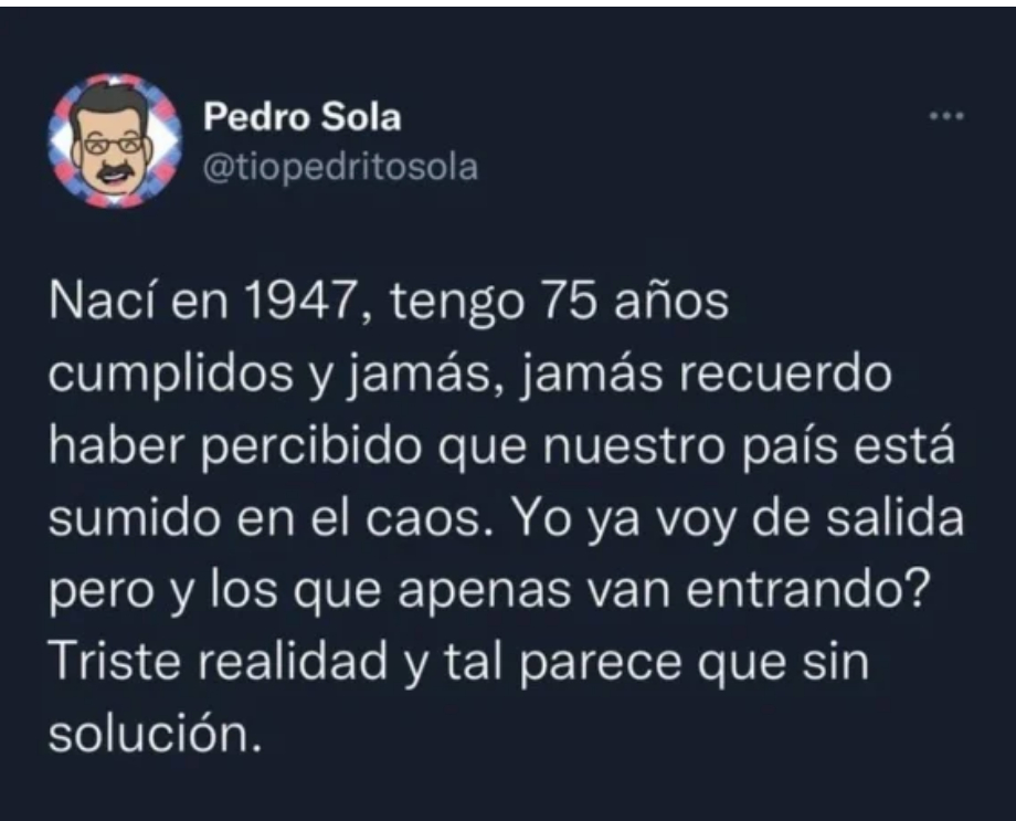 Pedro Sola fue mencionado en la mañanera por esta publicación en su cuenta de Twitter; minutos después la borró (Foto: Twitter/@tiopedritosola)