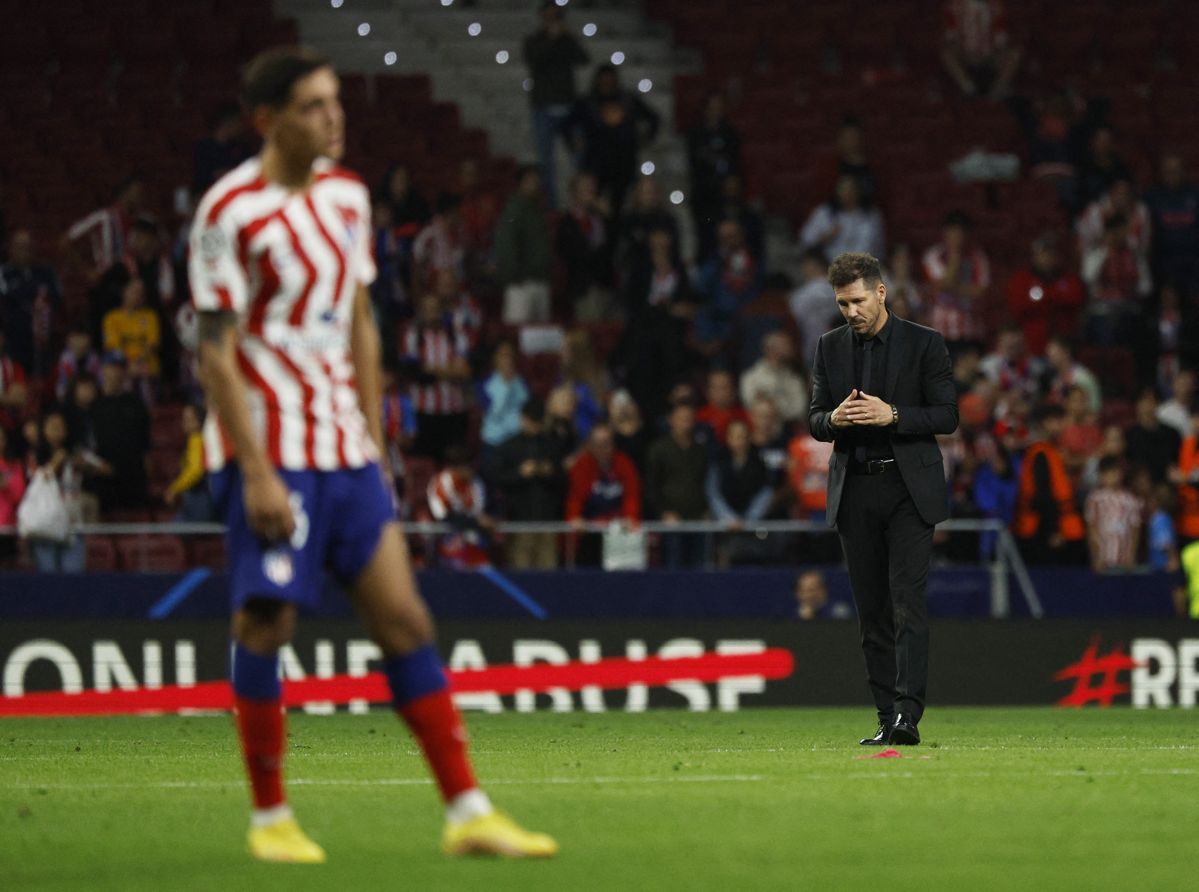Soccer Football - Champions League - Group B - Atletico Madrid v Bayer Leverkusen - Metropolitano, Madrid, Spain - October 26, 2022  Atletico Madrid coach Diego Simeone reacts after the match REUTERS/Susana Vera