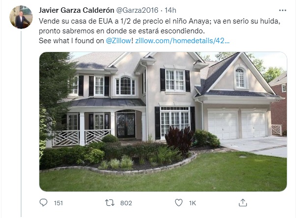 Va en serio su huida”: Ricardo Anaya remata su casa en Atlanta a mitad de  precio, según empresario - Infobae