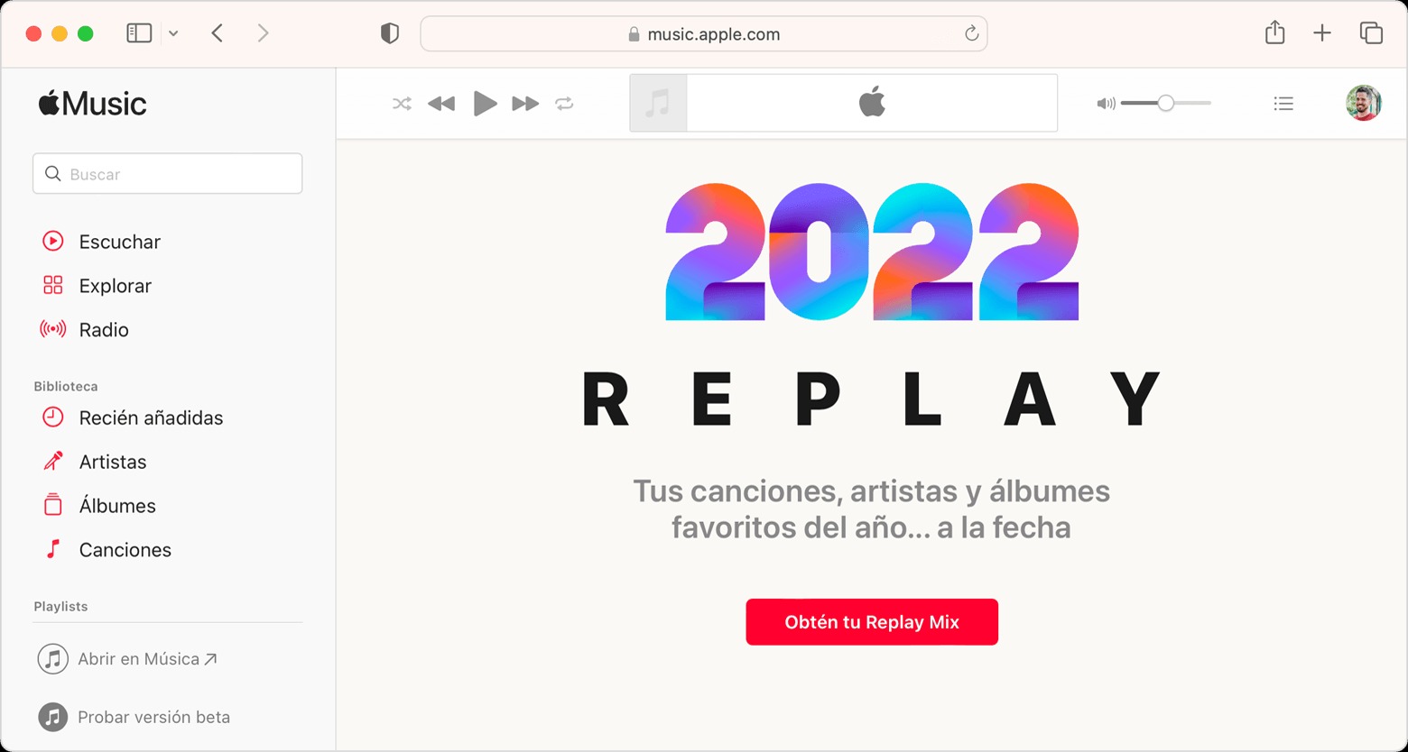 El Apple Music Replay está disponible para su acceso desde un computador de escritorio. (Apple)