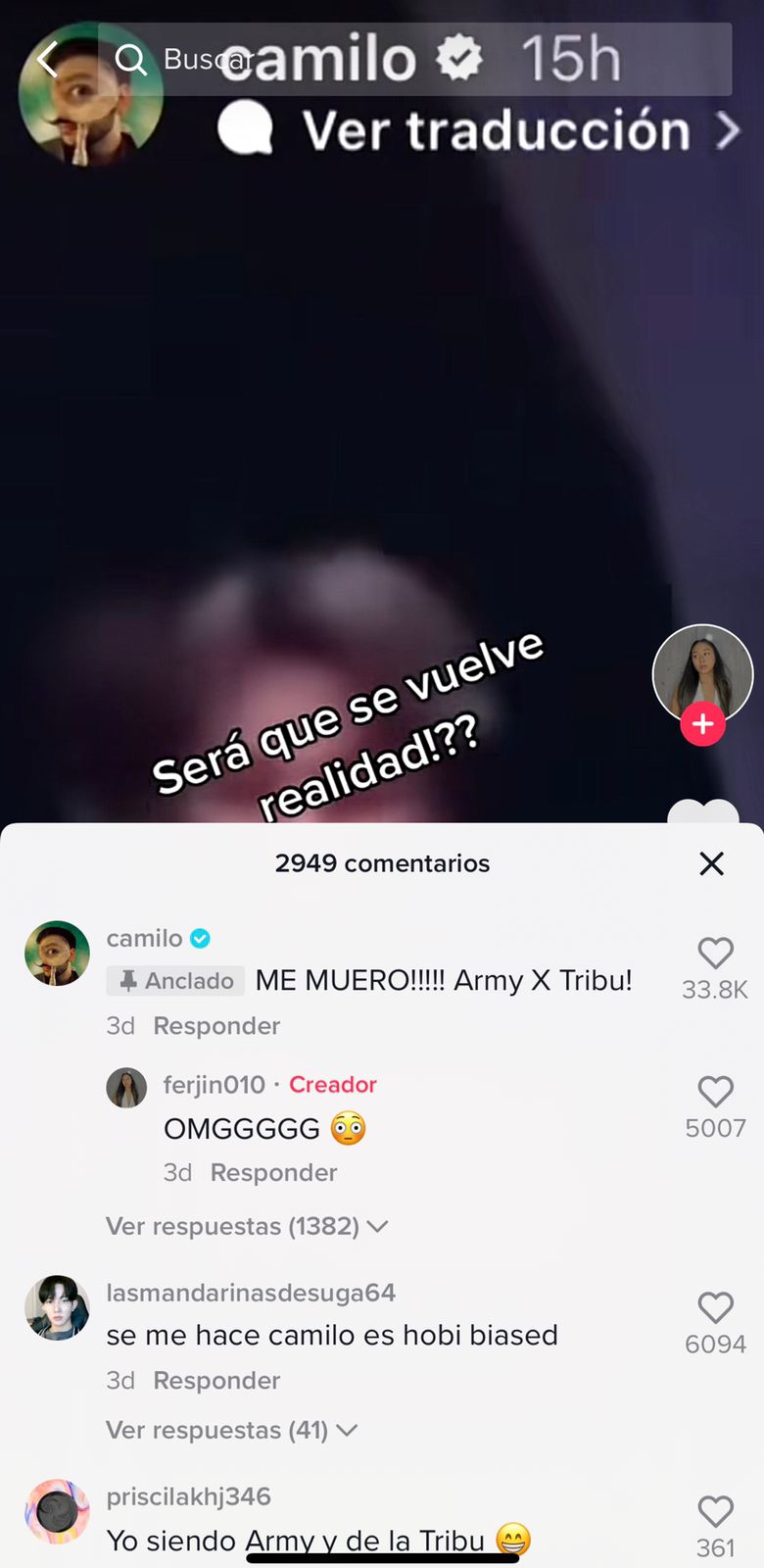 Camilo comenta sobre BTS (Foto: Captura TikTok)
