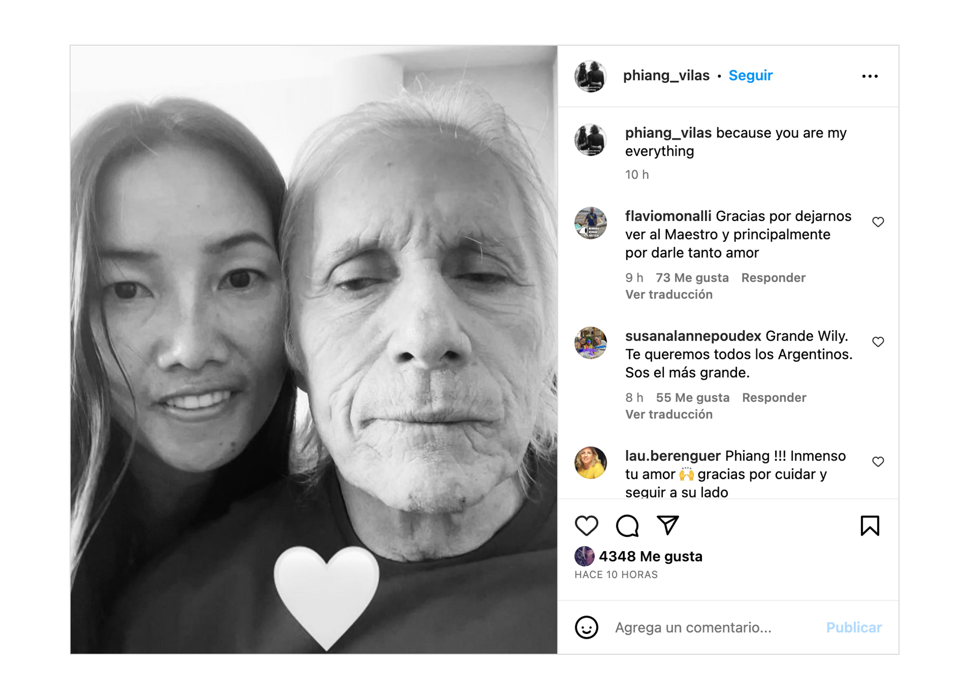 La esposa de Guillermo Vilas compartió una imagen del ídolo del tenis en redes sociales (Instagram Phiangphathu Khumueang)