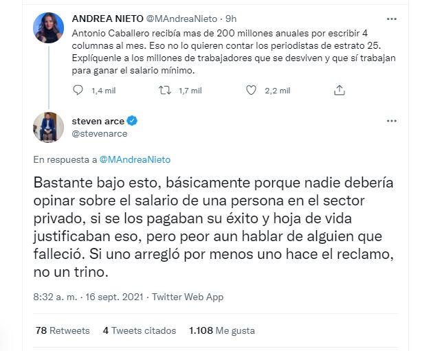 Bastante bajo”: críticas a Andrea Nieto por revelar el sueldo que tuvo  Antonio Caballero - Infobae