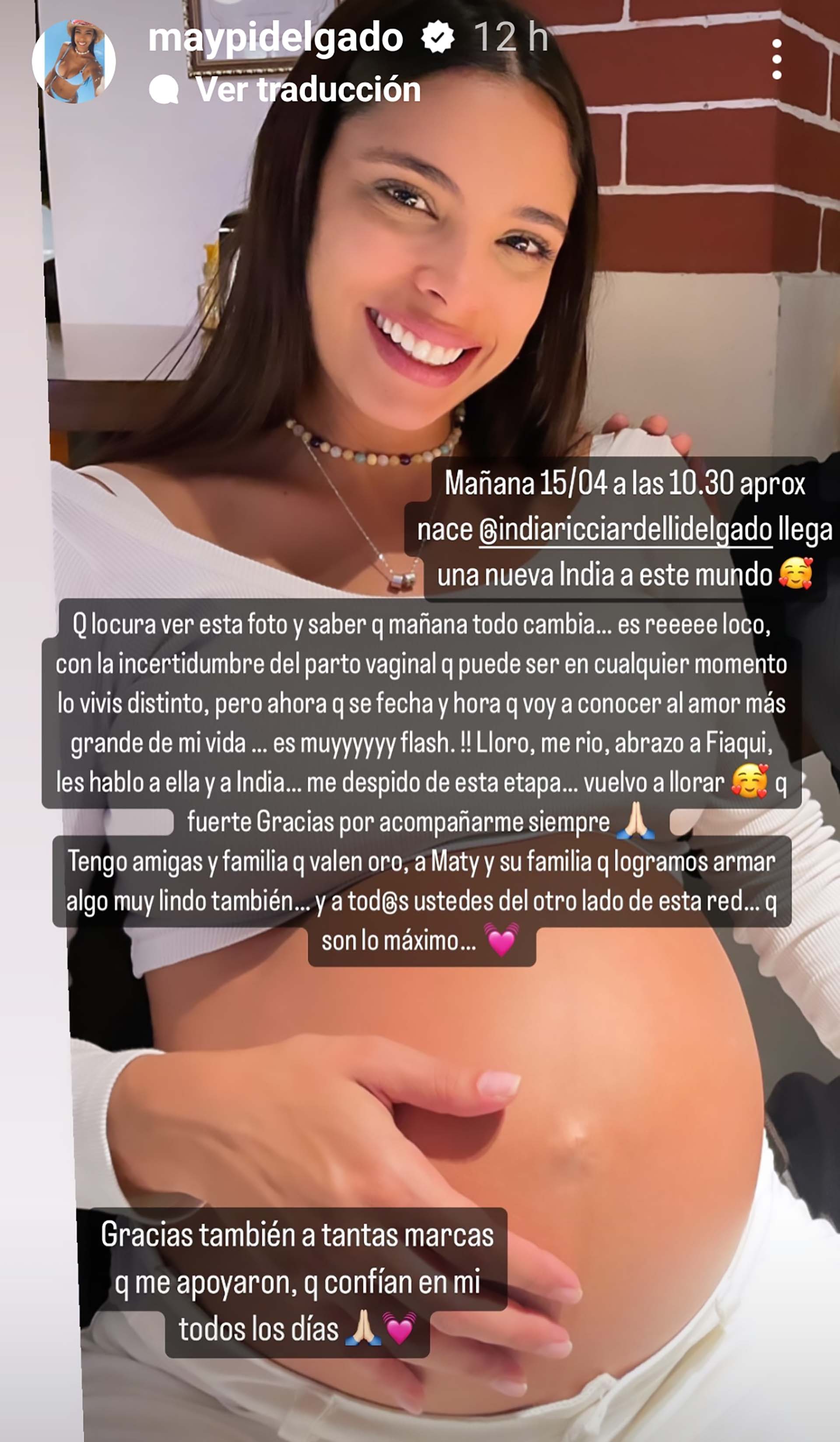 El mensaje de Maypi en Instagram antes de dar a luz 