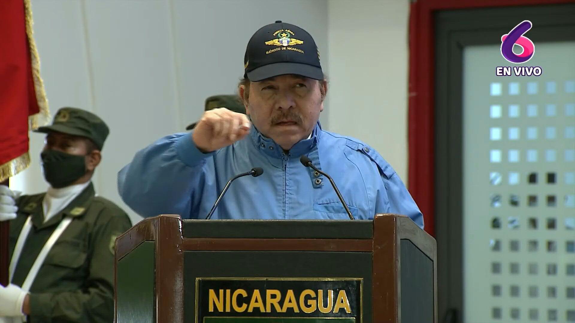 The dictator of Nicaragua, Daniel Ortega, during a speech in Managua