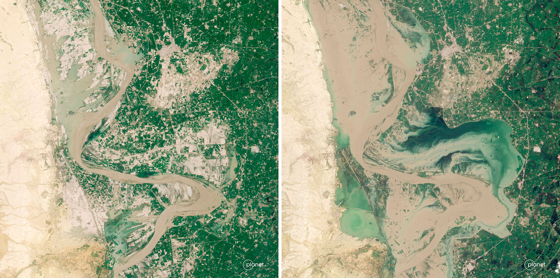 antes y después de las inundaciones en pakistan SF
