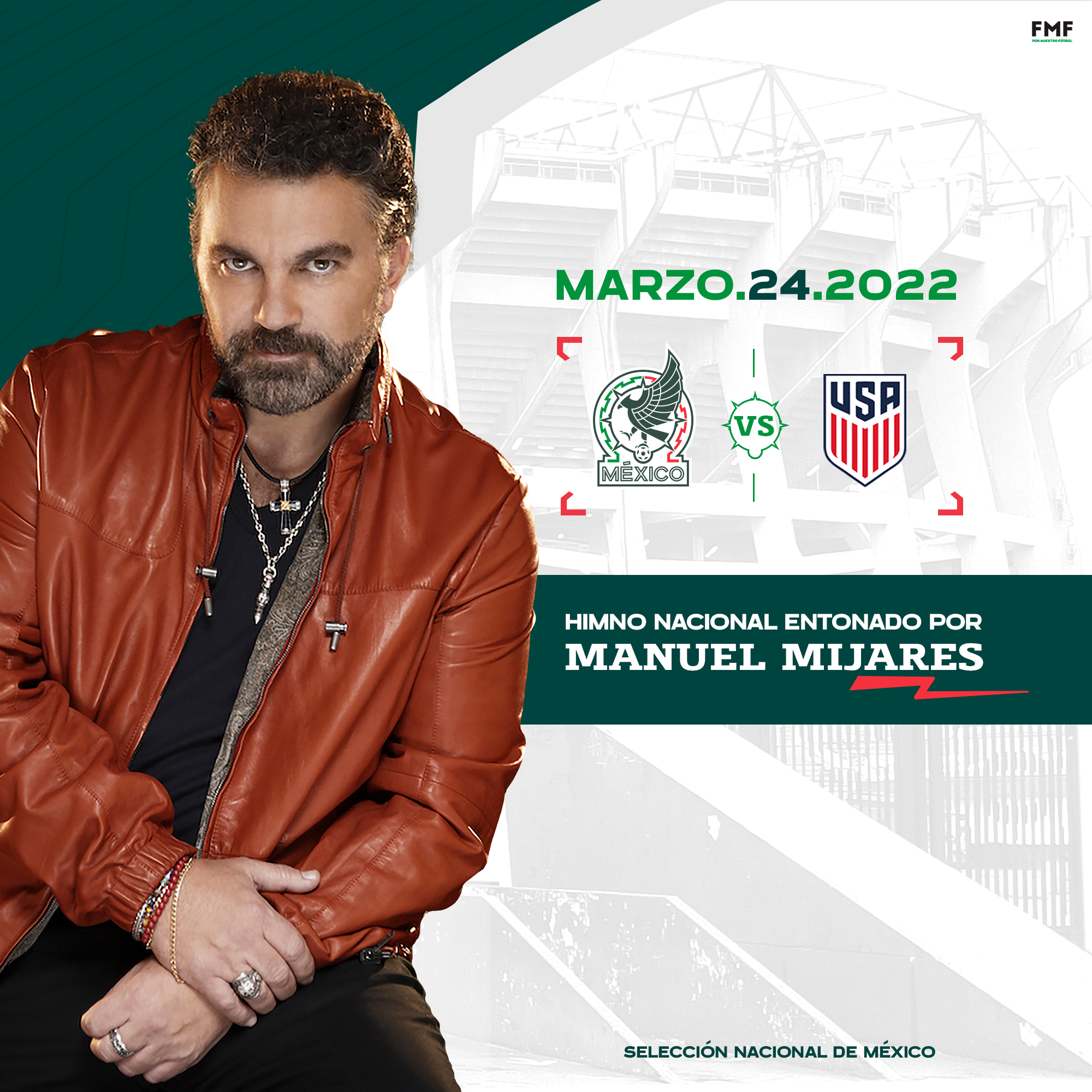 Manuel Mijares sang the anthem in the Mexico vs. USA match (Photo: Twitter/@miseleccionmx)