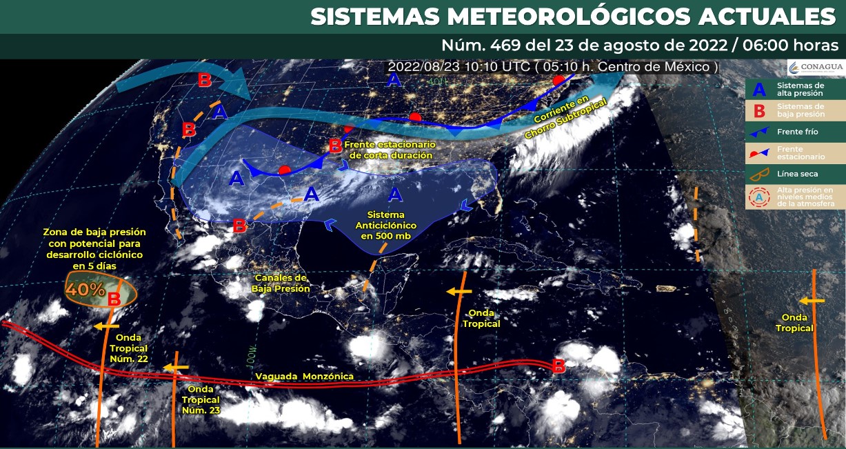 Clima en México para el 23 de agosto de 2022. Foto: Conagua Clima