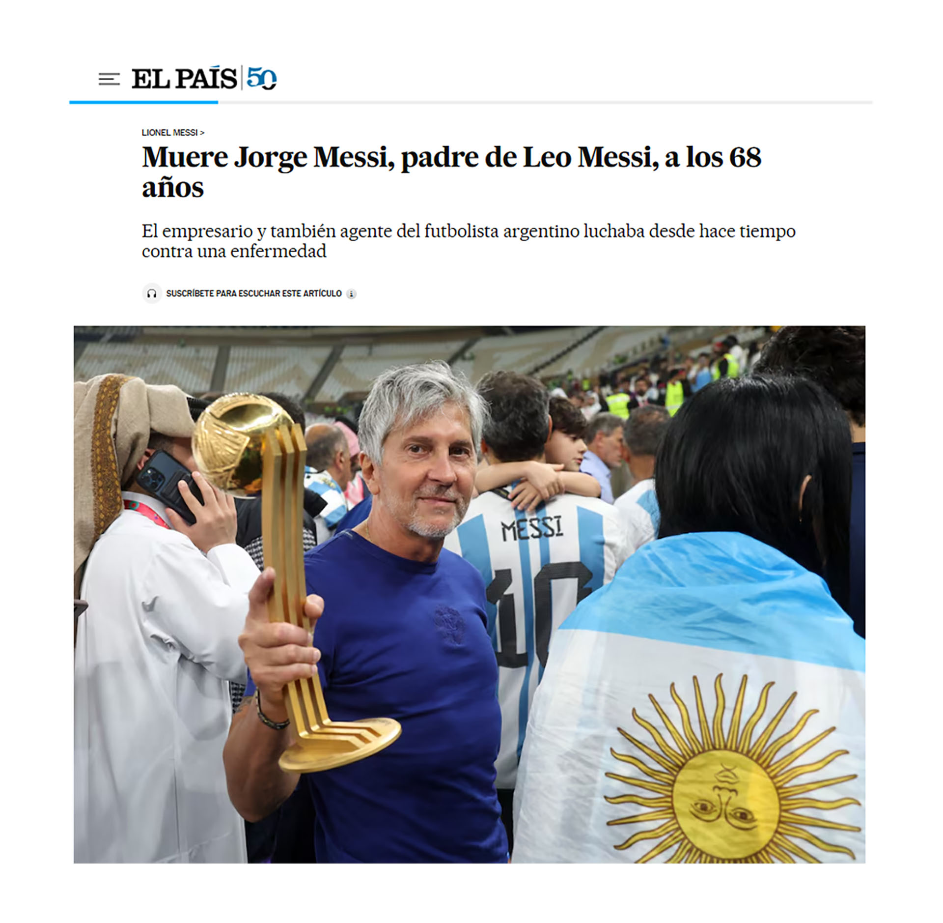 La muerte de Jorge Messi en los diarios del mundo: "Figura clave en la carrera de Lionel"  