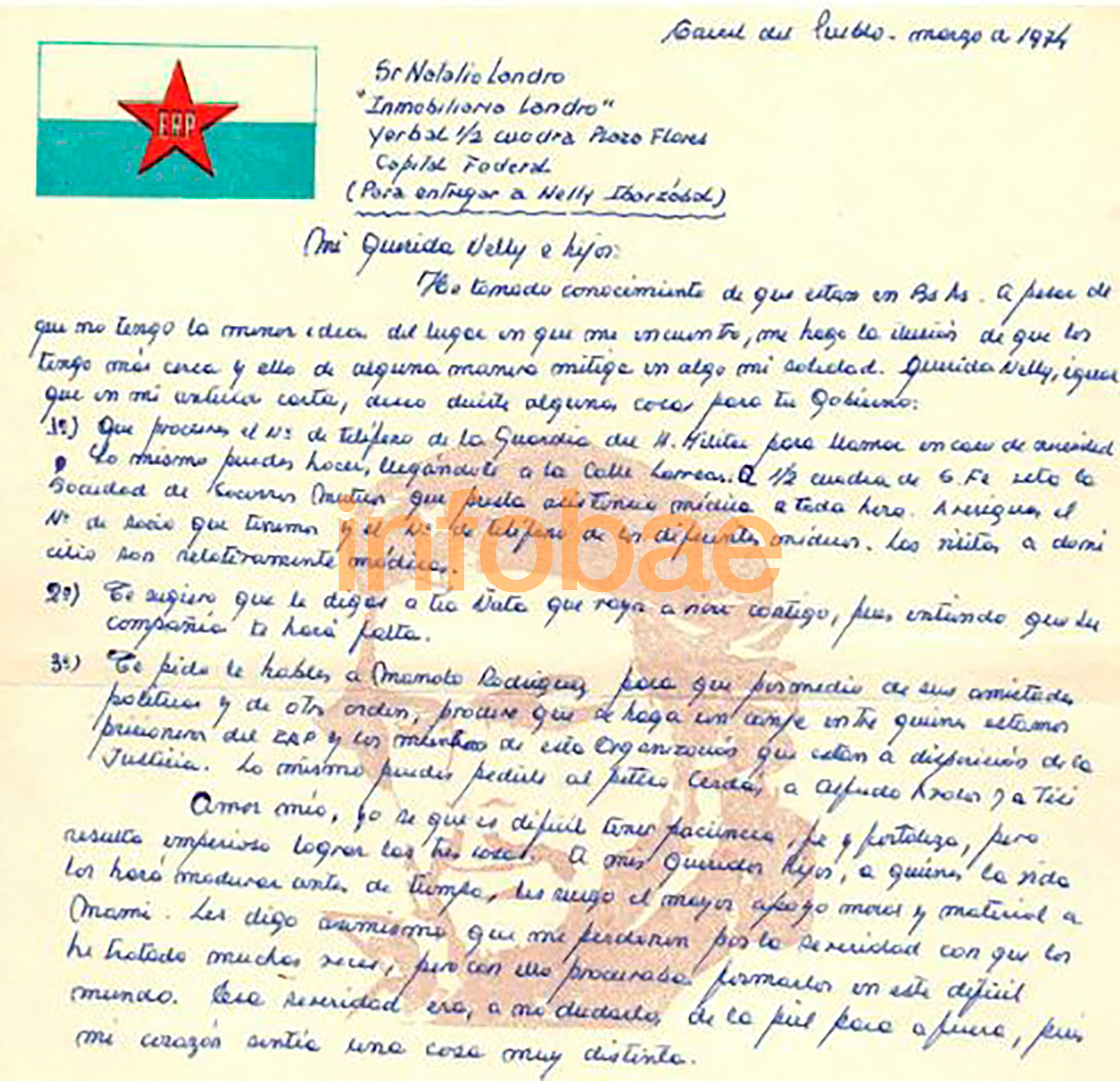 Otra de las cartas con papel entregrado por el PRT-ERP con la imagen de Guevara