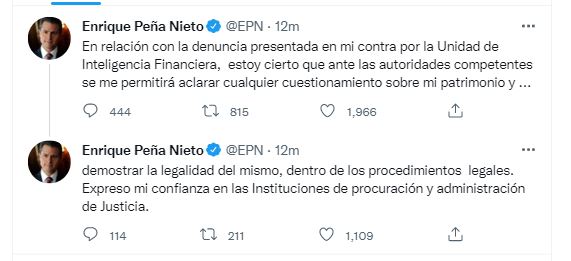 Enrique Peña Nieto respondió a las acusaciones planteadas por la UIF. (Foto: captura de pantalla)