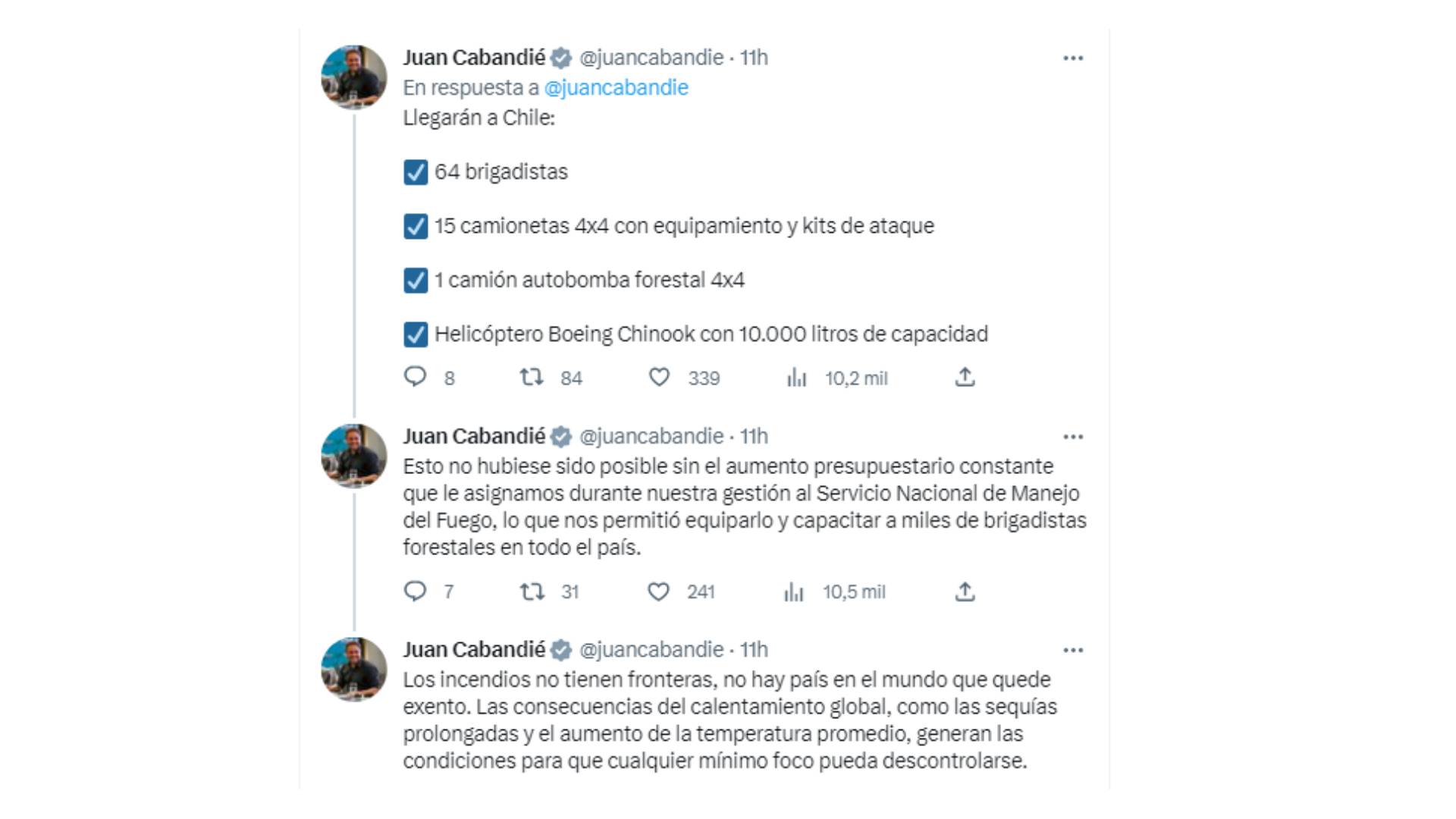 El ministro Juan Cabandié detalló los recursos que se enviarán a Chile para sofocar el fuego (Fuente: Twitter)