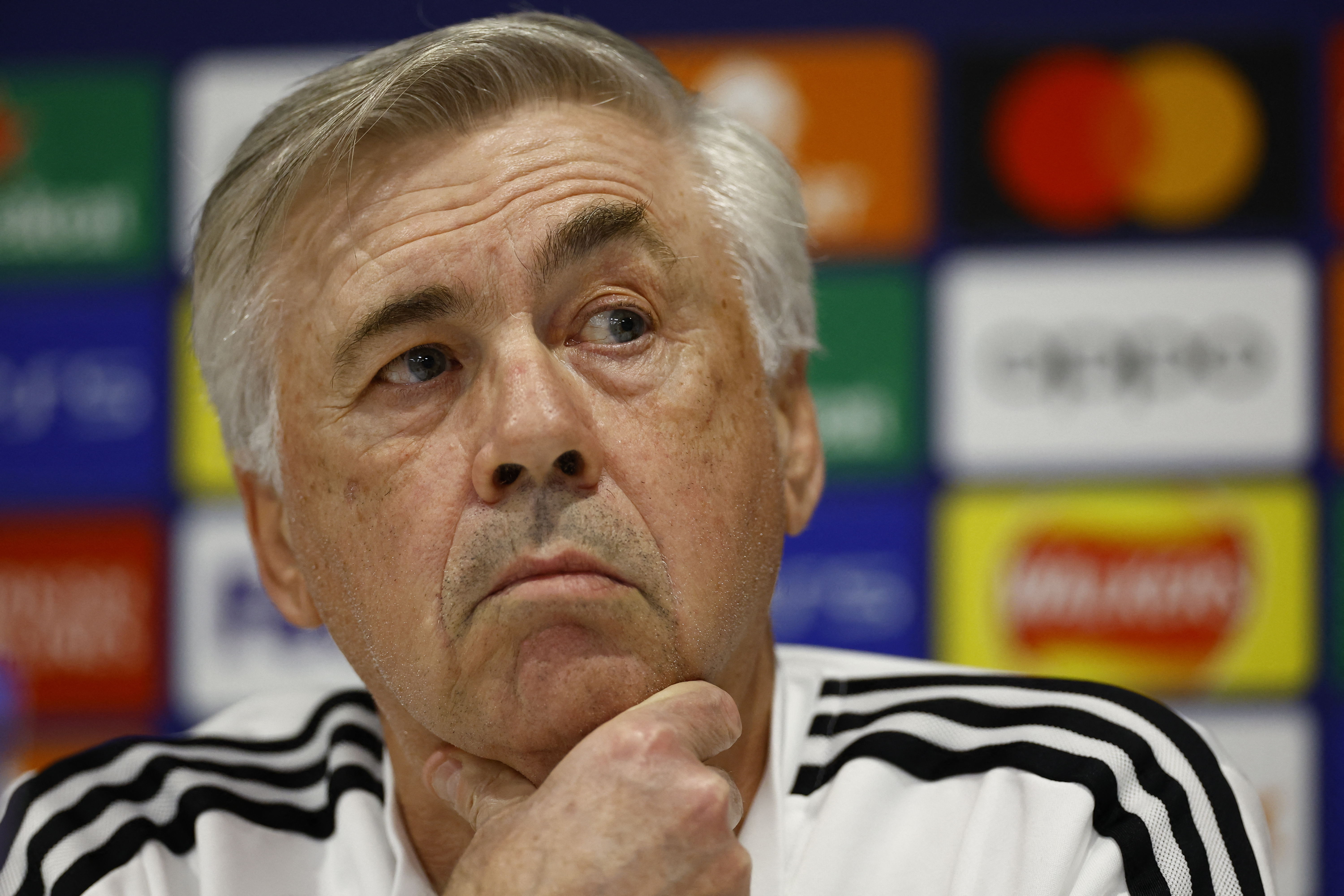 Soccer Football - Champions League - Real Madrid Press Conference - Anfield, Liverpool, Britain - February 20, 2023 Real Madrid coach Carlo Ancelotti during the press conference Action Images via Reuters/Andrew Boyers