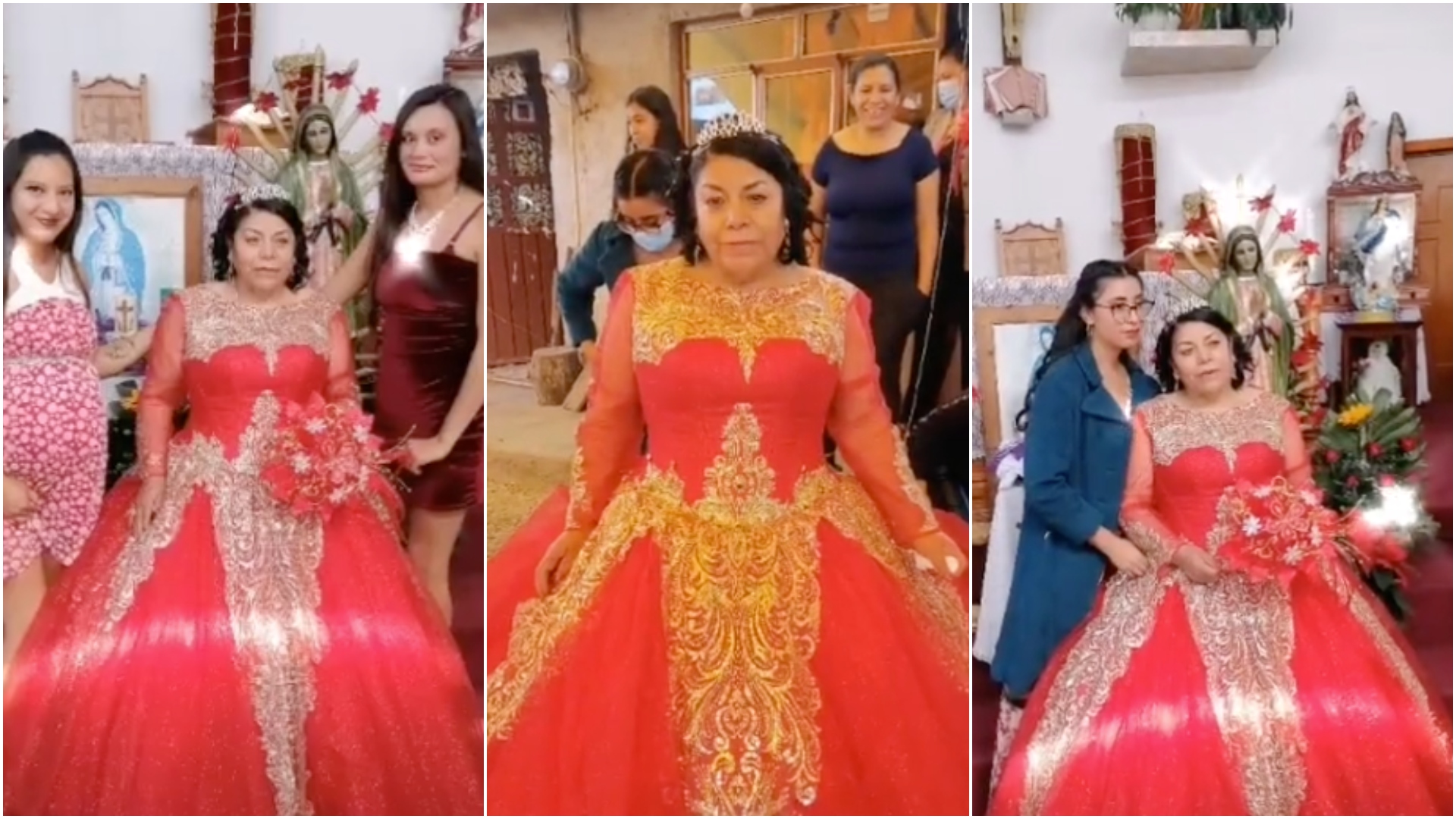 Con vestido rojo y junto a la virgen: fiesta de XV años a una abuelita se  hizo viral en TikTok - Infobae