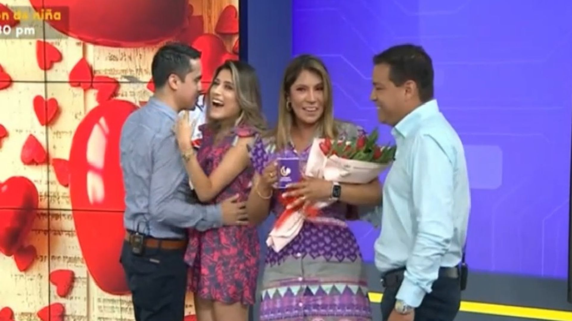 Alicia Retto y Fátima Chávez son sorprendidas por sus parejas en programa en vivo por el Día de San Valentín. Latina TV.