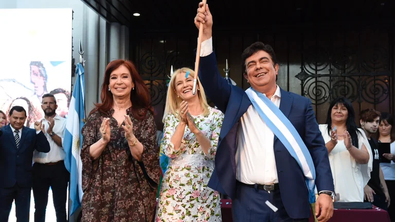 Fernando Espinoza, intendente de La Matanza, la vicegobernadora Verónica Magario y Cristina Kirchner, la vicegobernadora.
