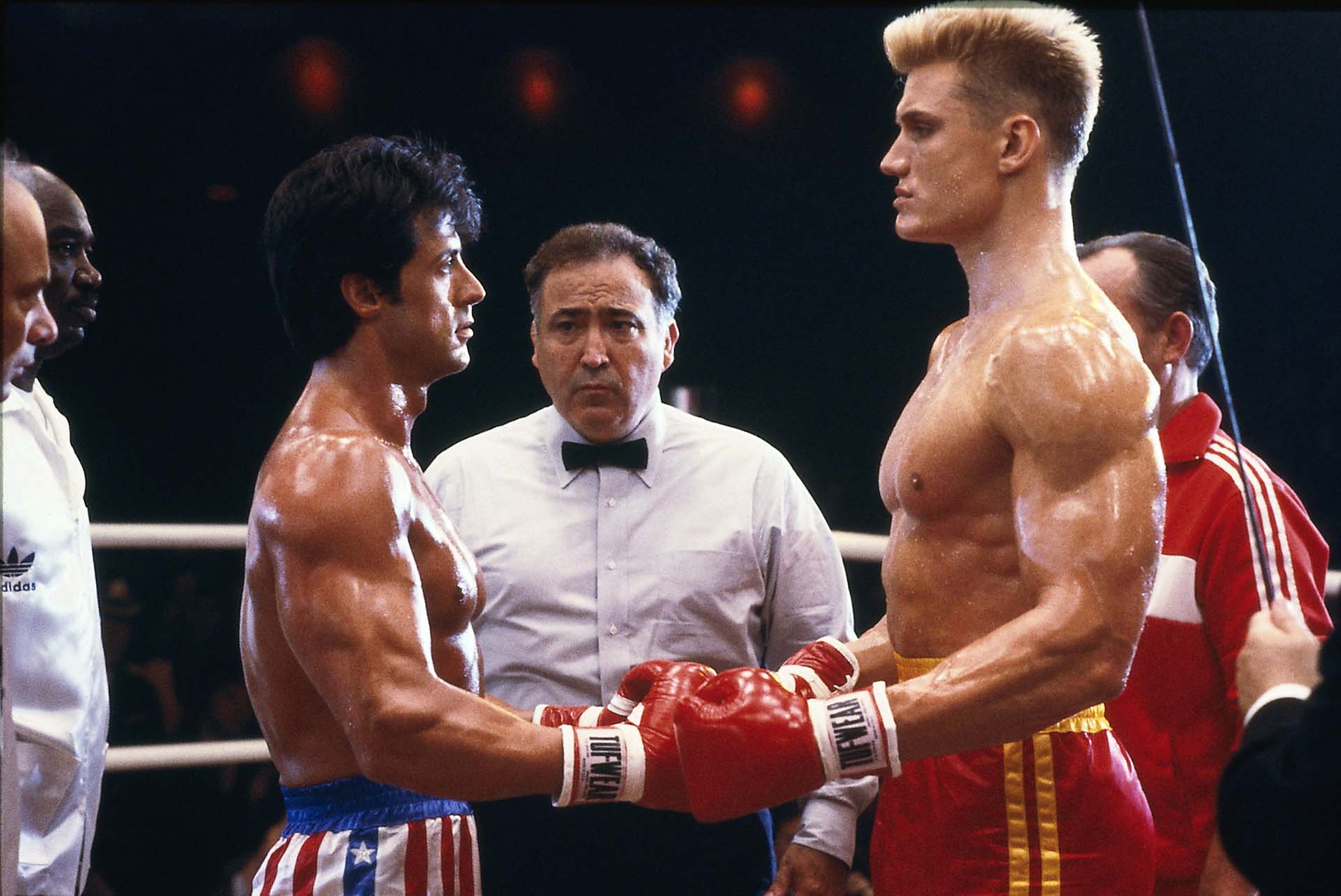 Sylvester Stallone y Dolph Lundgren en una escena de Rocky IV, en 1985