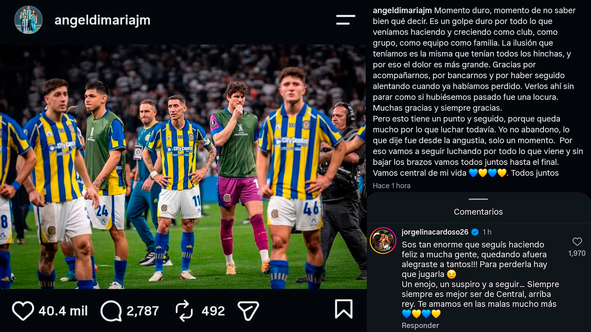 El contundente posteo de Ángel Di María tras poner en duda su futuro en Rosario Central