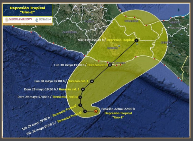Trayectoria de la tormenta tropical Agatha (Foto: Conagua)