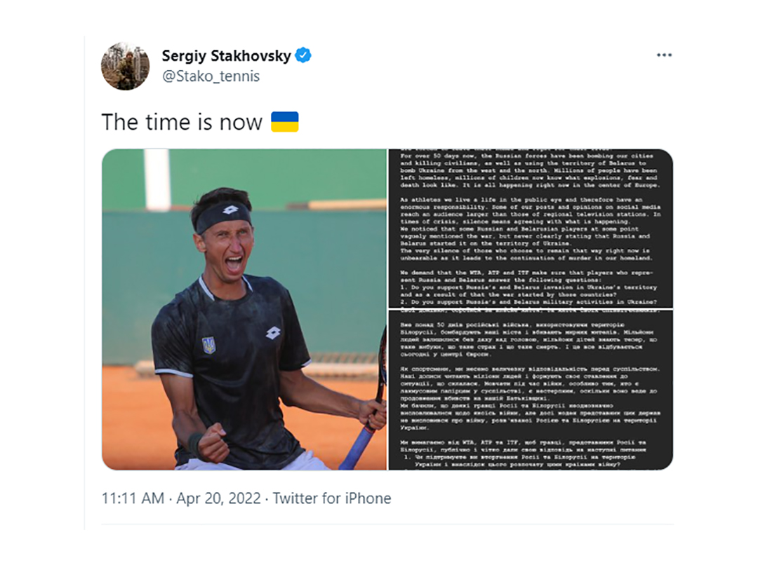 La publicación de uno de los tenistas ucranianos