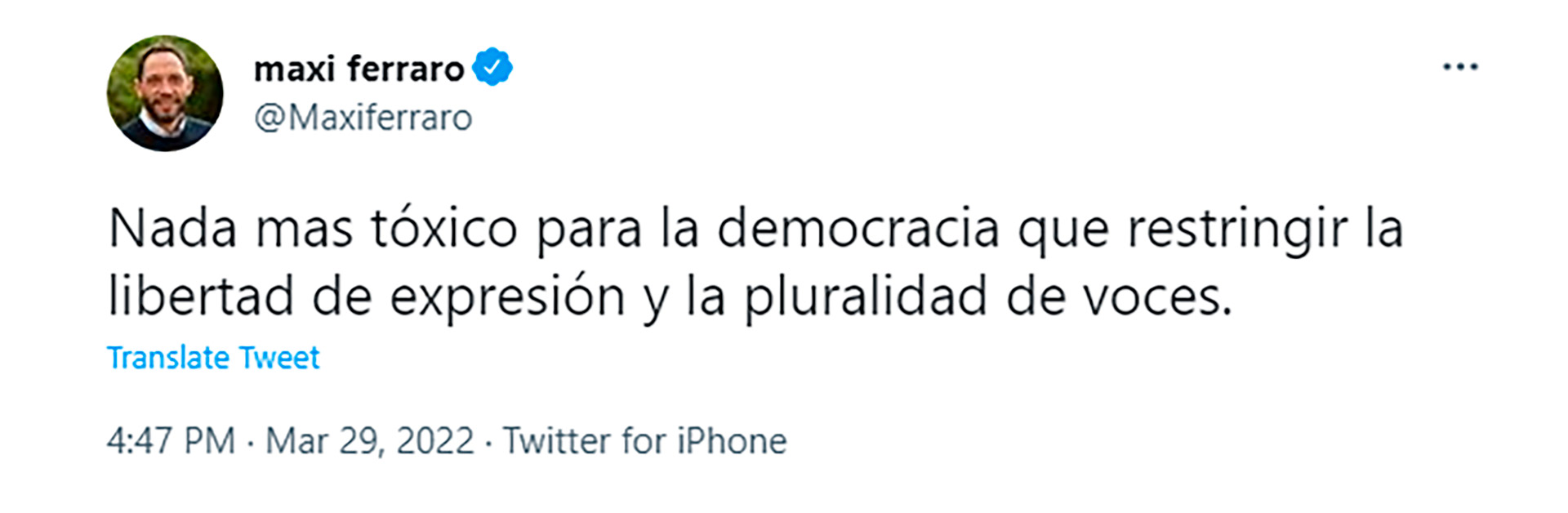 Tuit de Maximiliano Ferraro, presidente de la Coalición Cívica