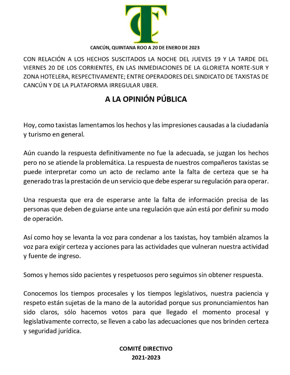 (Facebook Taxistas Cancún)