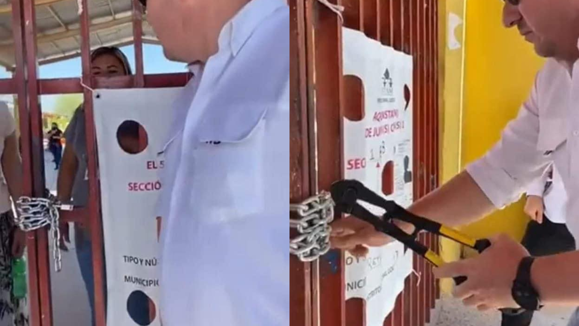 El diputado local, Humberto Prieto, acudió al lugar para romper la cadena que mantenía la casilla cerrada. (Foto: captura de pantalla FB Centro de Noticias Tamaulipas)