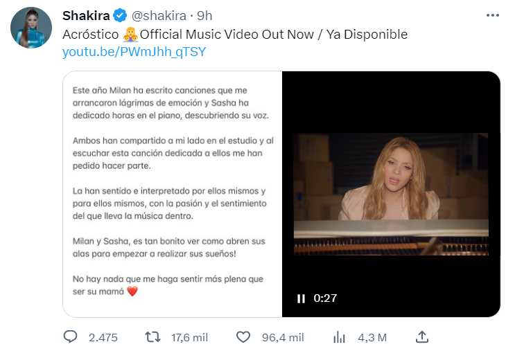 Shakira estrenó su nuevo tema musical.