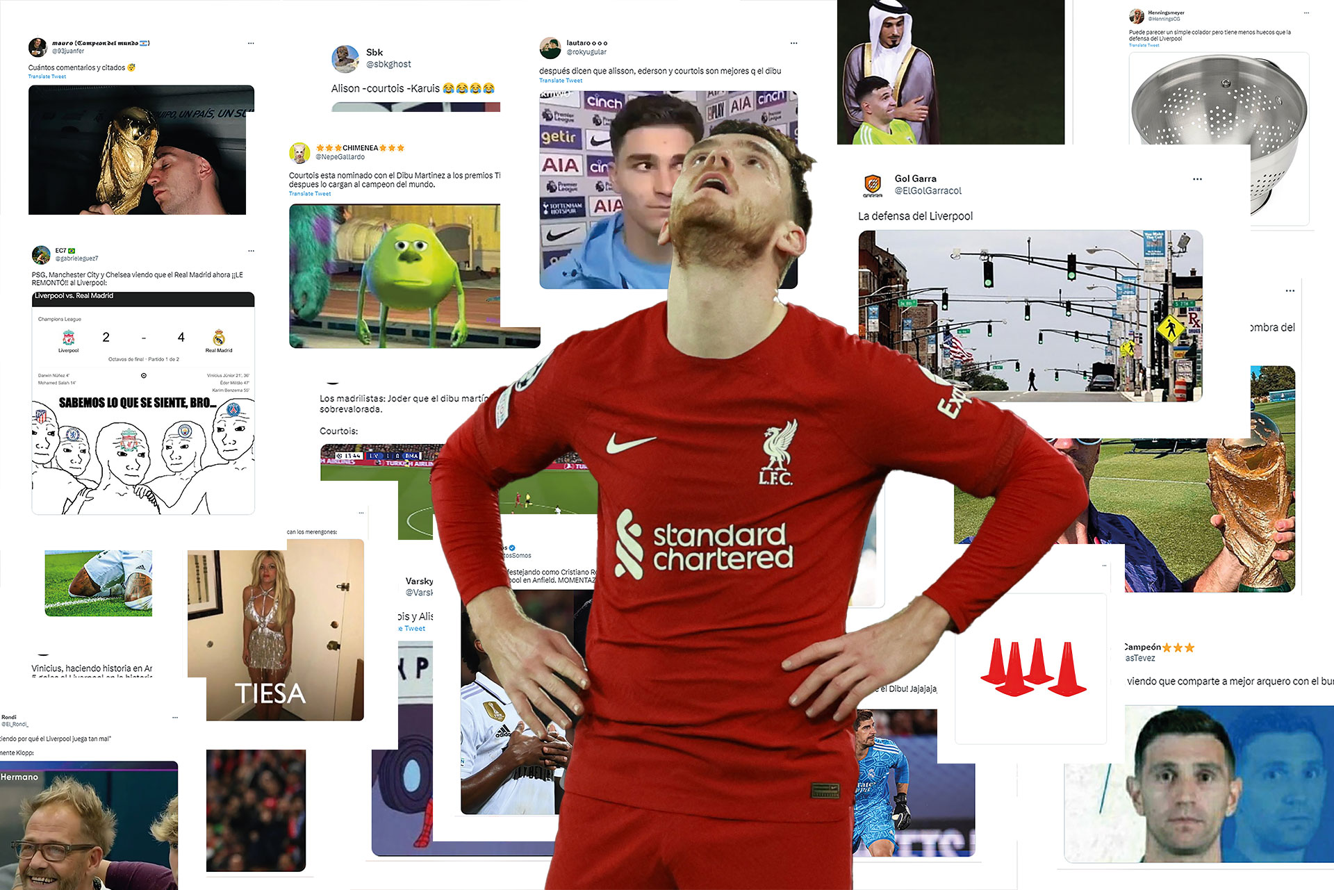 Los mejores memes de la goleada de Real Madrid ante Liverpool: de las burlas contra Courtois por Dibu Martínez al festejo de Vinicius a lo CR7