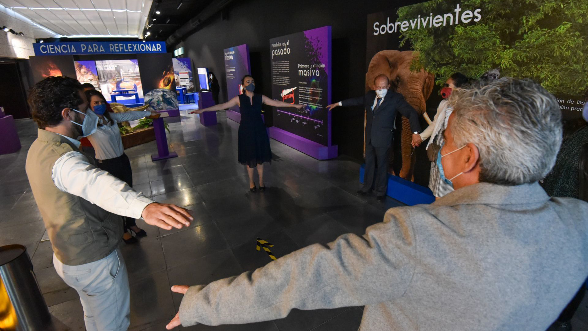 Directivos y personal del centro cultural muestran la distancia que deben de mantener los asistente dentro de las exhibiciones (Foto: Cuartoscuro)