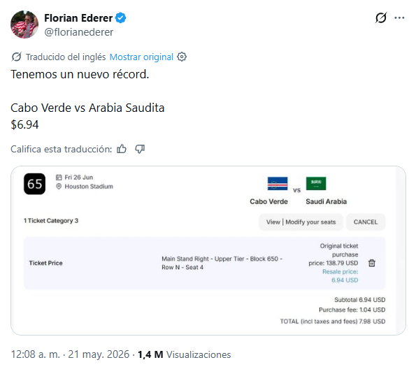 Un fan&aacute;tico consigui&oacute; una entrada para un partido del Mundial a menos de 7 d&oacute;lares: ?error del sistema o imagen fake?